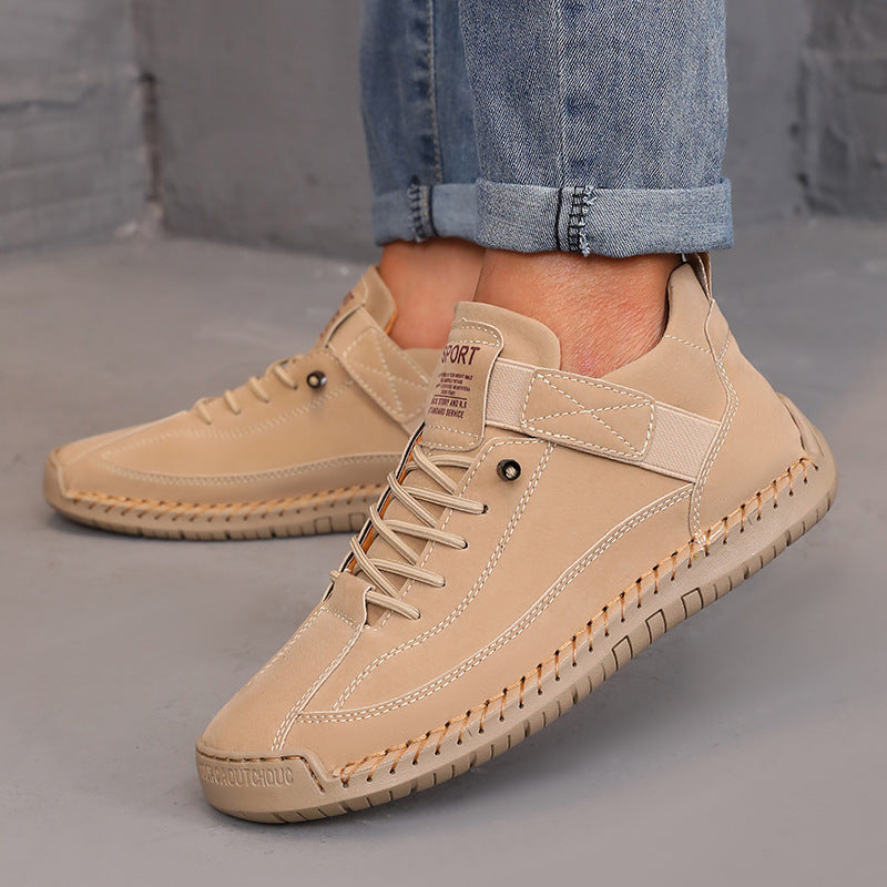 Hand-Stitched Leather Boots for Men & Women - Casual Outdoor Lace-Up Boots with Rubber Sole