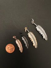 Load image into Gallery viewer, CZ Micro Pave Feather Pendant with Jump Ring, Cubic Zirconia Pendant/Charm,44x12mm,sku#F97C