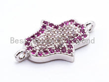Load image into Gallery viewer, CZ Micro Pave Fuchsia Hamsa Hand Connector, Cubic Zirconia Space Connector in Gold Rose Gold,Silver,Black Color, 11x18mm, sku#A56
