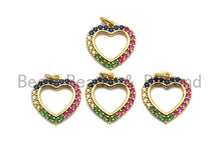 Load image into Gallery viewer, CZ Micro Pave Rainbow Color Open Heart Shape Pendant for Bracelet Necklace, Cubic Zirconia Space Pendant Charm, 16x17mm,sku#F895