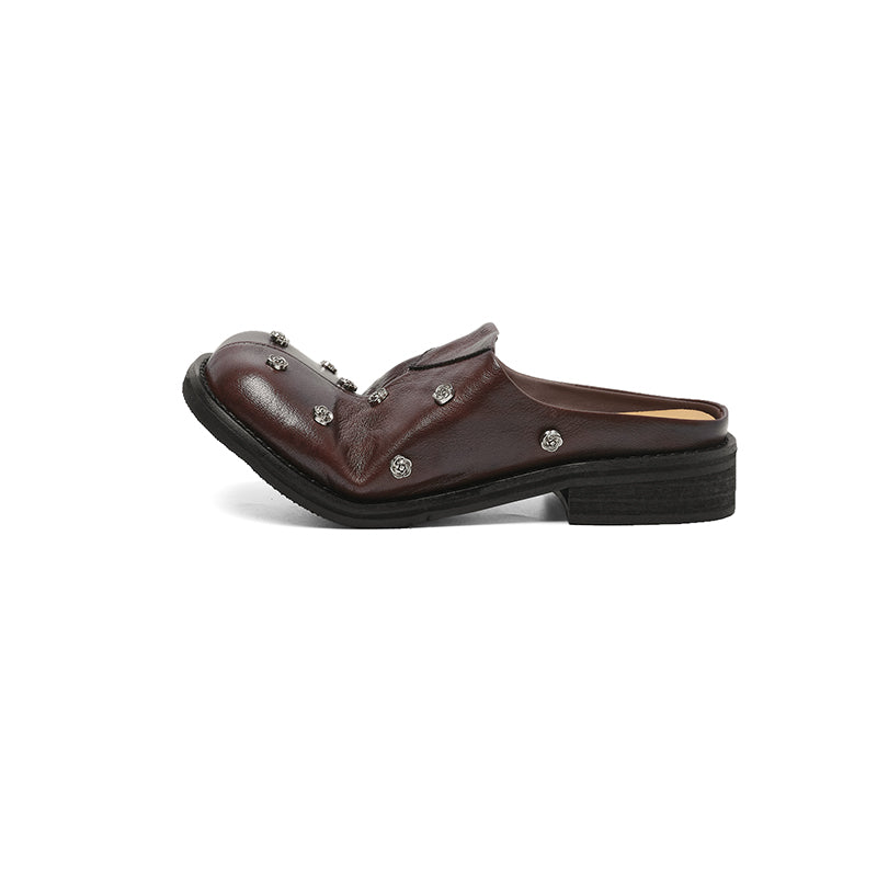 Full Grain Leather Studded Mules