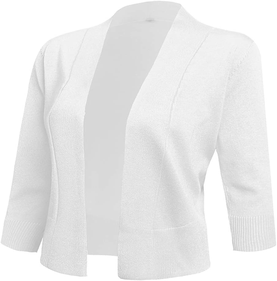 Women's 3/4 Sleeve Cropped Cardigan Sweater jacket Short Shrugs for dresses