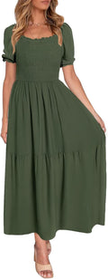 ZESICA Womens 2026 Summer Boho Floral Ruffle Maxi Dress