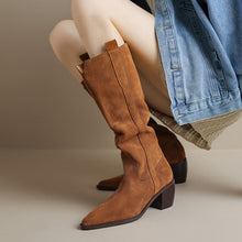 Load image into Gallery viewer, Women's Handmade Retro Chunky Heel Long Boots – Pointed Toe Cowhide Leather Fall Winter Boots
