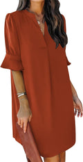 QACOHU summer shift dress with V neckline