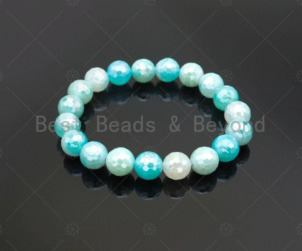 Mystic Aqua Blue Banded Agate Stretchy Bracelet