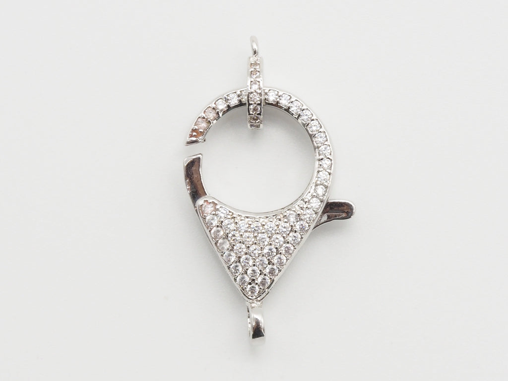CZ Micro Pave Teardrop Lobster Claw Clasp, Cubic Zirconia Pa
