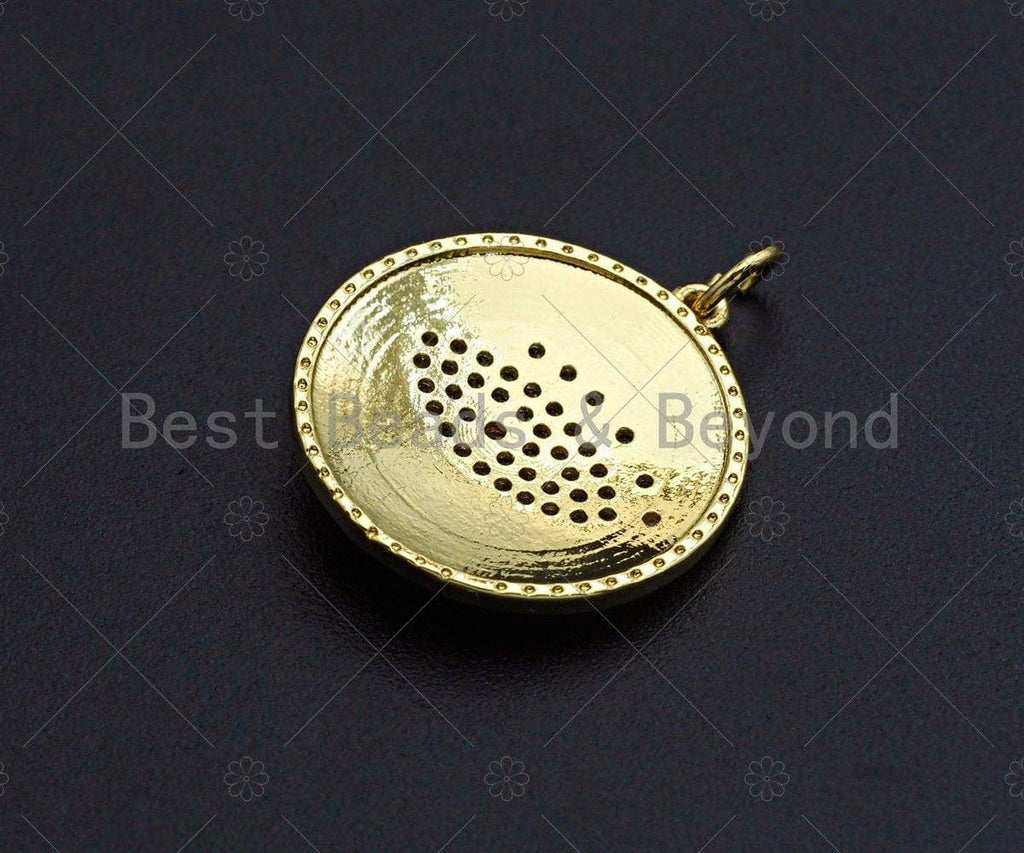 18K Gold Finish Evil Eye On Round Coin Shape Pendant, Round Charm, Evil Eye Pave Pendant, Gold plated, 20mm, Sku#LK62