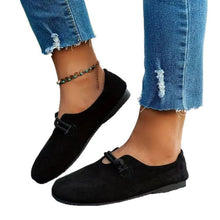Load image into Gallery viewer, Women's Round Toe Flats - Sweet Suede Slip-On Dress Shoes with Floral Detail