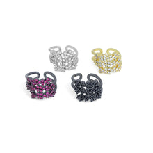 Load image into Gallery viewer, Black Pink Clear CZ Multilines Flower Adjustable Ring, Sku#A284