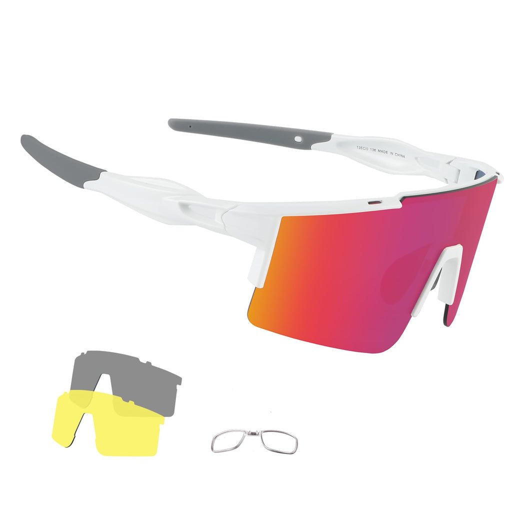 OULAIQI Cycling Sunglasses Polarized Sunglasses for Cycling Men Women with 1 Lens or 3 Interchangeable Lens Baseball Glasses