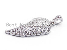 Load image into Gallery viewer, CZ Micro Pave Angel Wing Pendant/Charm, CZ Wing Charm, Silver/Gold/Rose Gold/Gunmental Color, 14x34mm, SKU#F302
