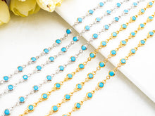 Load image into Gallery viewer, 1 Foot/Yard-Blue Turquoise Beaded Chain-4mm/6mm/8mm Turquoise Beads-Gold Silver Gunmetal Plated Bezel Chain, Bezel Connector beads, sku#A3