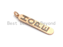 Load image into Gallery viewer, CZ Micro Pave Long Bar HOPE Pendant, Cubic Zirconia Strip Pendant, Micro pave Oval shape pendant, 50x9mm, sku#F647