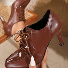 Load image into Gallery viewer, Women's Deep V-Cut Pointed Toe Chunky Heel Mid-Ankle Boots | Black &amp; Dark Brown