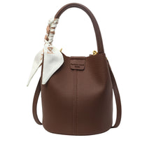 Load image into Gallery viewer, Women's PU Leather Bucket Tote Bag with Silk Scarf Detail – Everyday Shoulder Handbag