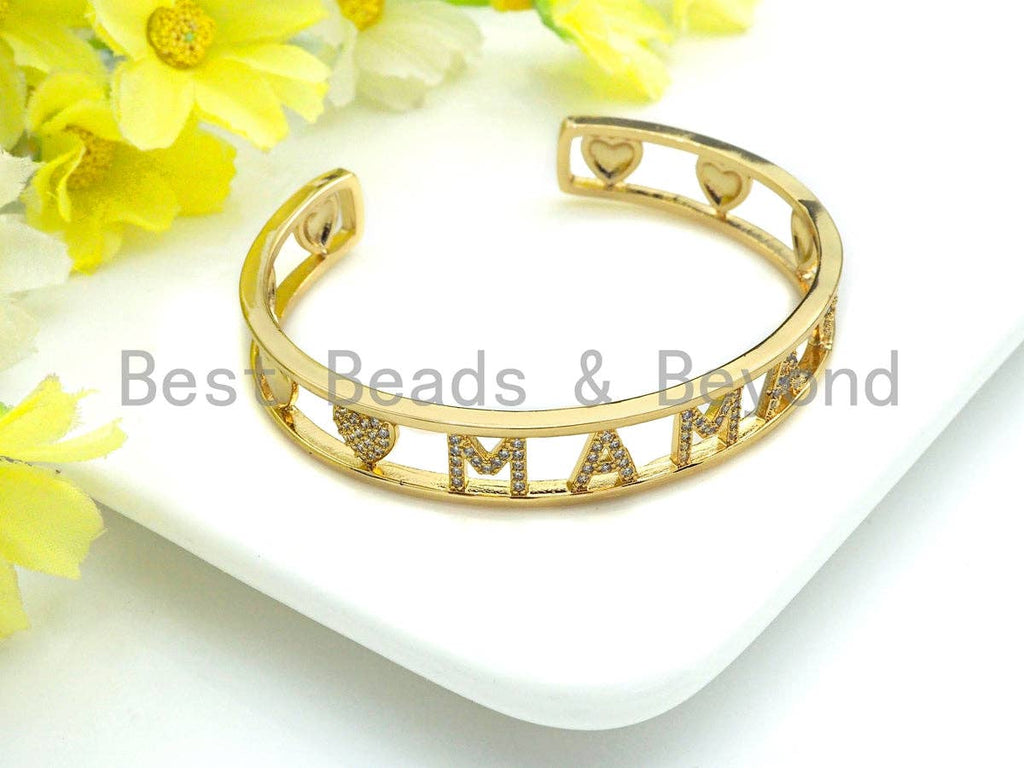 CZ Mirco Pave MAMA Open Cuff Bracelet,  Wire bracelet, Bangle bracelet,  sku#X158