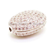Load image into Gallery viewer, 14x11mm CZ Micro Pave Flat Oval Spacer Beads with Clear Crystal for Bracelet/Necklace, Cubic Zirconia Beads, Bracelet Charms,1/2pcs, sku#G61