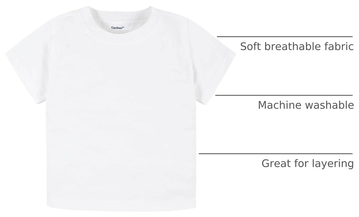 Gerber Baby & Toddler 5-Pack Solid Short Sleeve T-Shirts Jersey 160 GSM