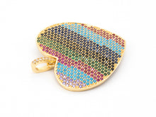 Load image into Gallery viewer, CZ Micro Pave Mixed Color Rainbow Heart Shape Disc Pendant, Cubic Zirconia Pendant, Sku#F50C