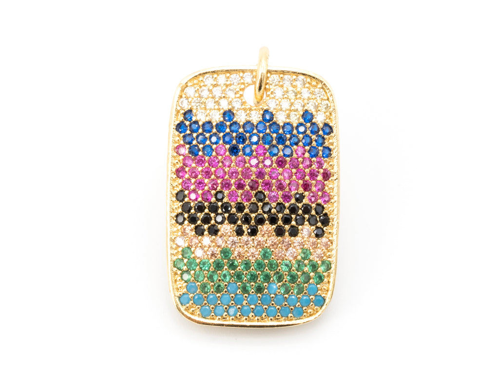 CZ Micro Pave Mixed Color Rectangular Pendant, Cubic Zirconia Pendant/Charm, 28x17mm,Sku#F51
