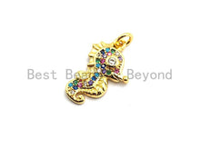 Load image into Gallery viewer, CZ Colorful Micro Pave  Sea Horse Pendant, Sea Horse Shaped Pave Pendant, Seahorse Gold plated, 12x19mm, Sku#F749