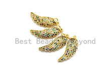 Load image into Gallery viewer, CZ Colorful Micro Pave Angel Wing Pendant, Angel Wing Shaped Pave Pendant, Gold plated, 8x23mm, Sku#F726