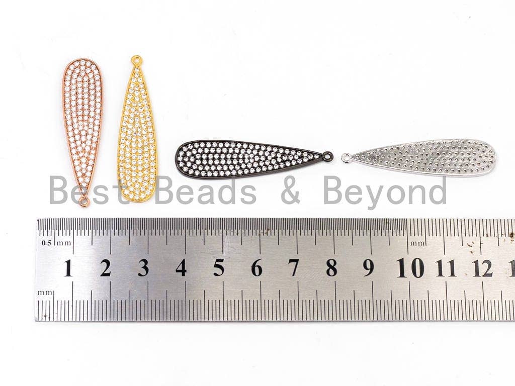 CZ Clear Fully Micro Pave Teardrop Pendant, Silver/Gold/Rose Gold/Gunmetal Tone, Cubic Zirconia Teardrop Charm Pendant, 11X43mm,sku#B70