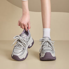 Load image into Gallery viewer, Women's Hidden Wedge Sneakers - Casual Lace-Up Leather Shoes