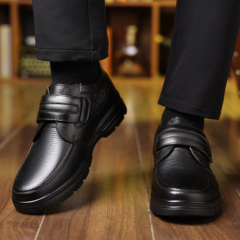 Premium British Leather Slip-On Casual Shoes for Men - Full Grain Cowhide with Soft Rubber Sole