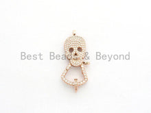 Load image into Gallery viewer, CZ Micro Pave Skull Lobster Claw Clasp, Large Skull Pave Clasp/Pendant Connector, Cubic Zirconia Pave Clasp/Connector/Link,17x37mm, sku#H131