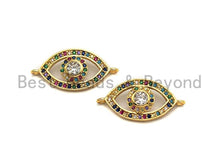 Load image into Gallery viewer, Colorful CZ Micro Pave Evil Eye Shape Connector/Link, Cz Pave Bracelet Necklace Connector in Gold Finish,12x25mm,sku#M252
