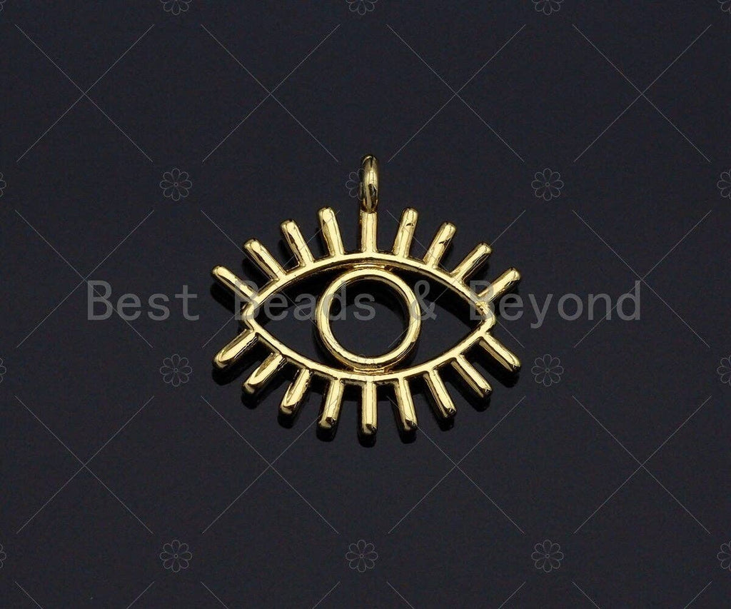 Large Evil Eye With Long Eyelash Pendant/Charm, Lucky eye Pendant, 24K Gold Tone,16x15mm,Sku#L307