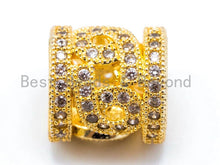 Load image into Gallery viewer, CZ Micro Pave Big Hole Cylinder Spacer Beads, Large Hole Pave beads, Cubic Zirconia Tube Spacer Beads, 10mm, sku#C17
