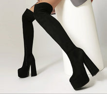 Load image into Gallery viewer, Women's Over-the-Knee Chunky Heel Platform Boots | Waterproof PU Leather Side Zipper Winter Boots