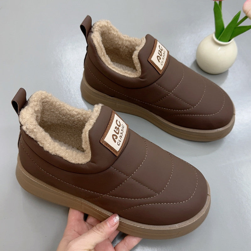 Women's Old Beijing Cotton Boots – Plaid Faux Fur Lined Flat Heel Mid-Calf Shoes