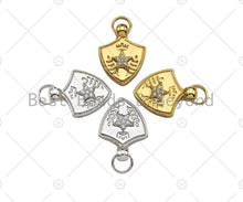 Load image into Gallery viewer, CZ Micro Pave Five Star Crown On Shield  Shape Pendant/Charm,Cubic Zirconia Charm, Shield Necklace Bracelet Charm Pendant,19x25mm, Sku#L473