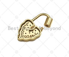 Load image into Gallery viewer, 18K Gold Black Clear CZ Micro Pave Leaf Shape Clasp, Fancy Lock Clasp, Heart Shape Clasp,Pave Lock Pendant,17x31mm,sku#K148