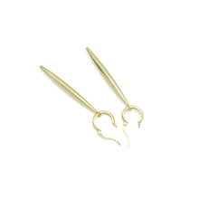 Load image into Gallery viewer, Plain Gold Long Bar Pendant Hoop Earrings, Sku#A403