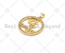 Load image into Gallery viewer, CZ Micro Pave MAMA Word Flower On Round Ring Shape Pendant, 18K Gold Filled Mother's Day Charm, Necklace Bracelet Pendant,25x28mm,Sku#LK387