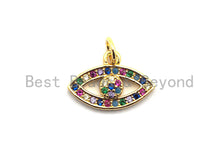 Load image into Gallery viewer, CZ Colorful Micro Pave Evil Eye Pendant, Lucky Eye Shaped Pave Pendant, Gold plated Protection Eye charm, 11x16mm, Sku#F834