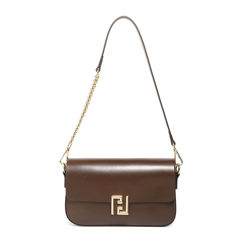 Genuine Leather Crossbody Bag with Chain Strap - Women's Luxury Handbag