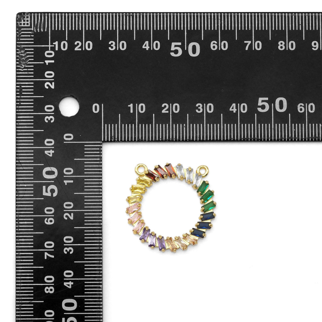 Colorful Baguette CZ Round Ring Charm, Sku#LX308