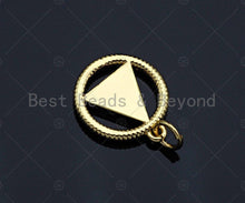 Load image into Gallery viewer, CZ Micro Pave Evil Eye On Triangle With Round Ring Shape Pendant, Gold Plated, Necklace Bracelet Charm Pendant, 18x20mm,sku#F1240