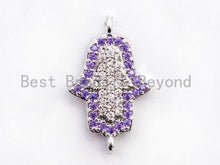 Load image into Gallery viewer, CZ Micro Pave Small Violet Hamsa Hand Connector, SKU#A57