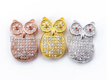 Load image into Gallery viewer, CZ Micro Pave Owl with Red Eye Beads, Rose Gold/Gold/Sliver Plated, 13x20x5mm, sku#C42