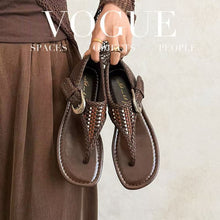 Load image into Gallery viewer, Women's Handwoven Cowhide Thong Sandals | Full-Grain Leather Ankle Buckle Flat Shoes