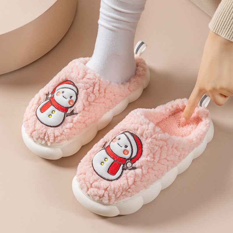 Women's Snowman Slippers - Warm Plush Winter Indoor House Shoes with Anti-Slip Sole