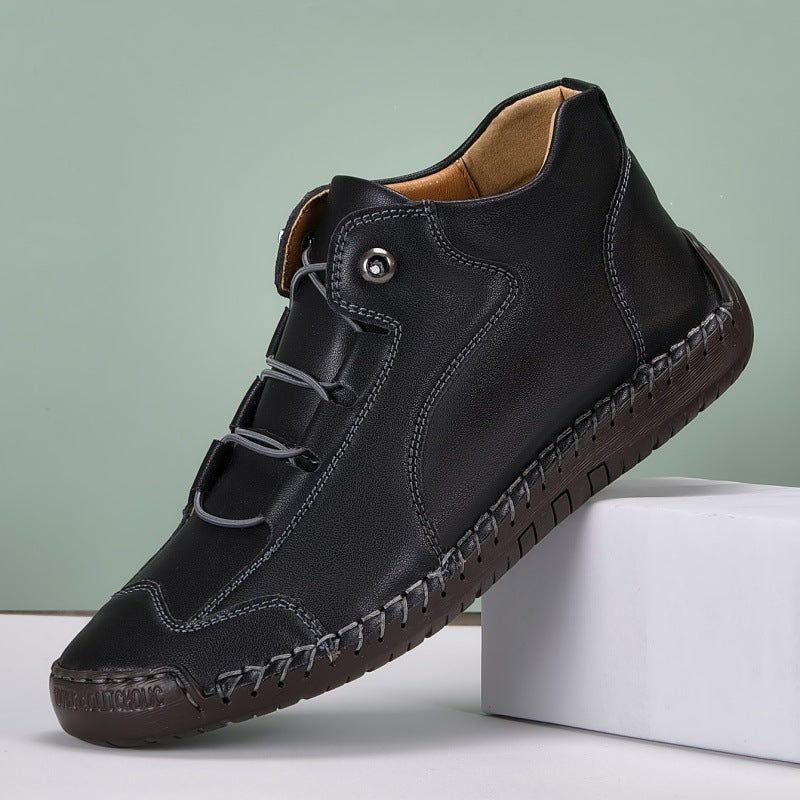 Women's Lace-Up Casual Flat Shoes | PU Leather Round Toe Stitched Sole Sneakers