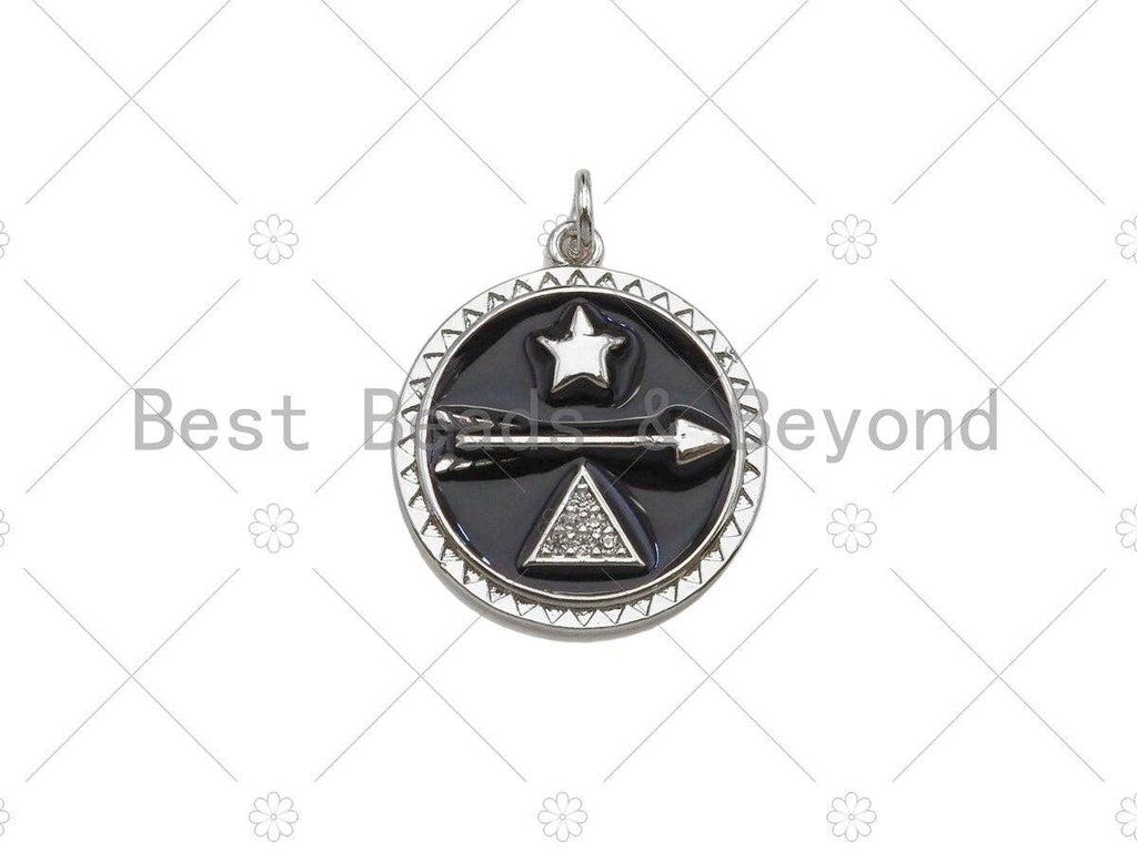 Colorful Enamel Pave Arrow Triangle Five Star On Round Coin Pendant,Silver Enamel Pendant,Pave Enamel Jewelry Findings,20x23mm,Sku#L441